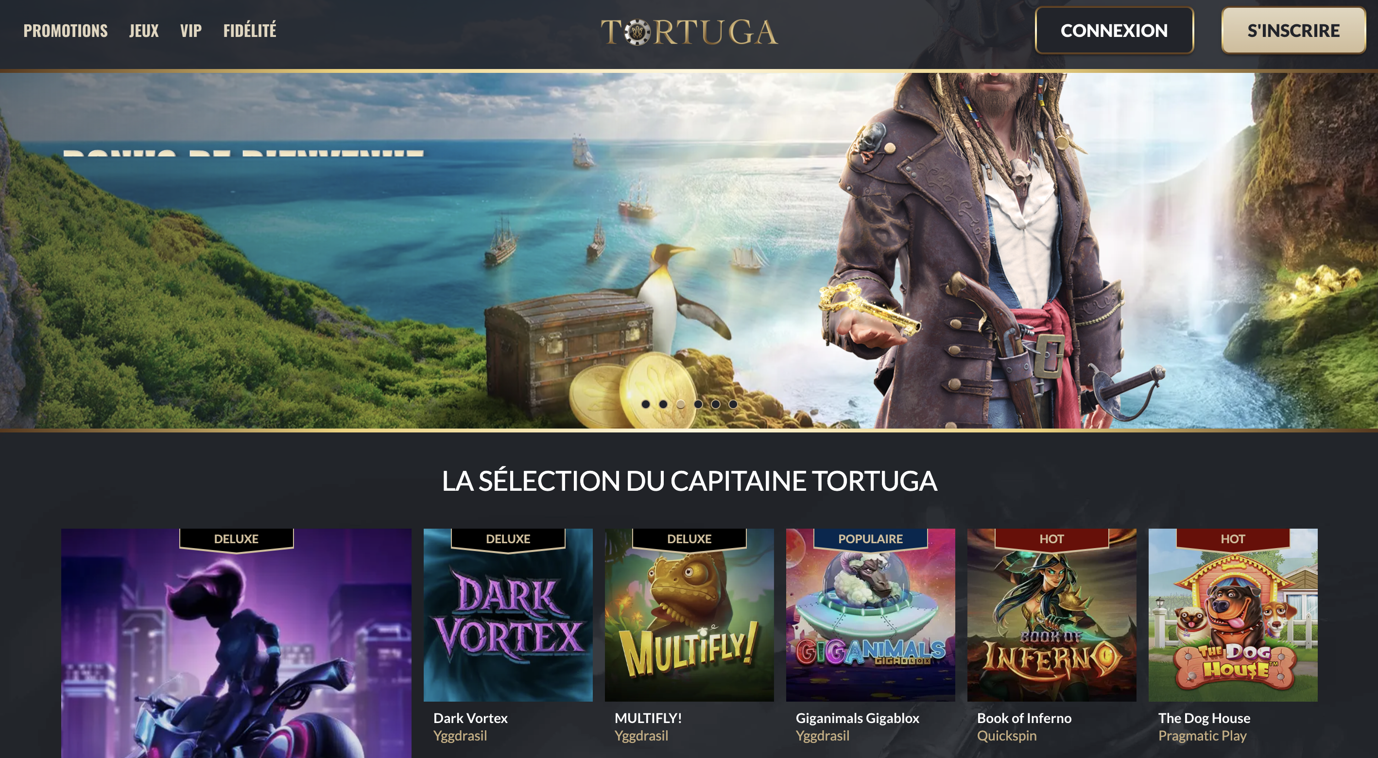 page d'accueil tortuga casino